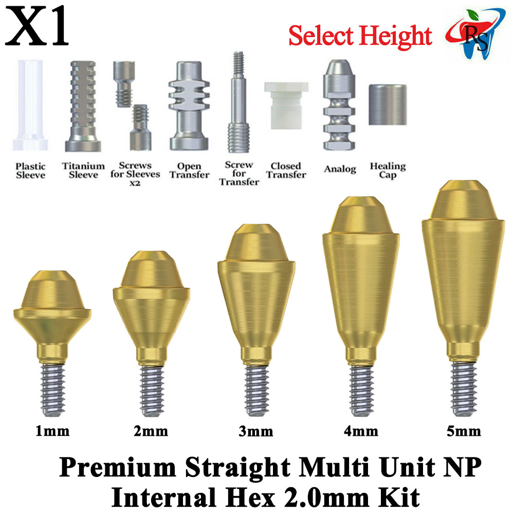 1x Kit Prosthetic Straight Multi Unit 1.6 NP Int Hex 2.0mm Connection Titanium
