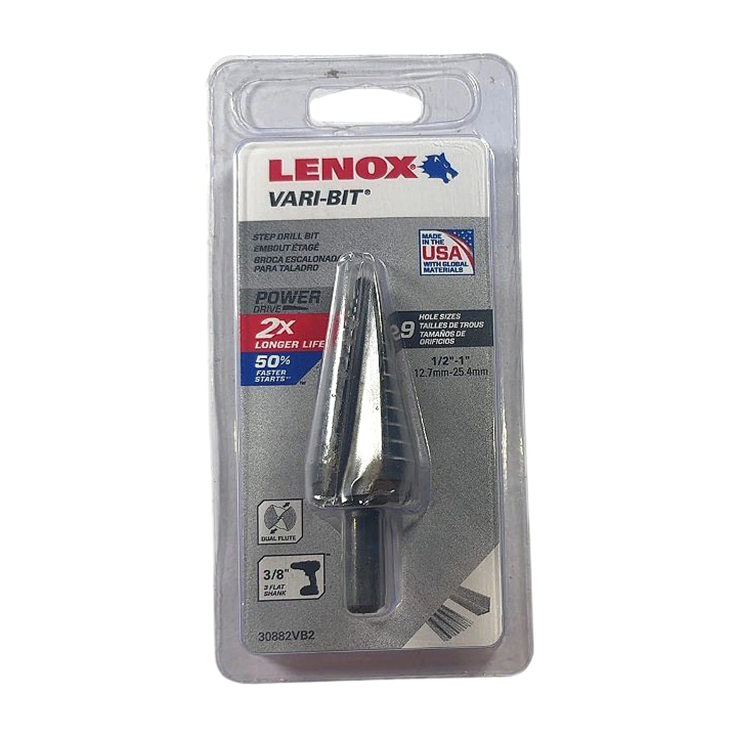 Lenox 30882VB2 1/2″-1″ 9-Step HSS Vari-Bit Step Drill Bit