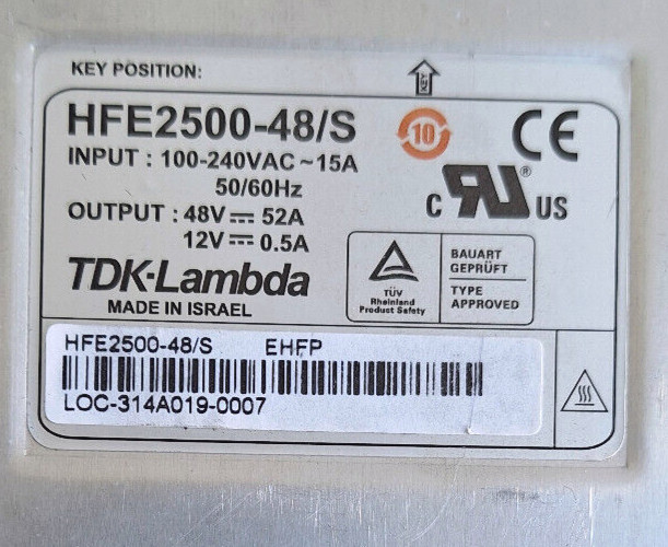 Power Supply, 120-240VAC to 48VDC or 12VDC OUT, TDK-Lambda HFE2500-48/S