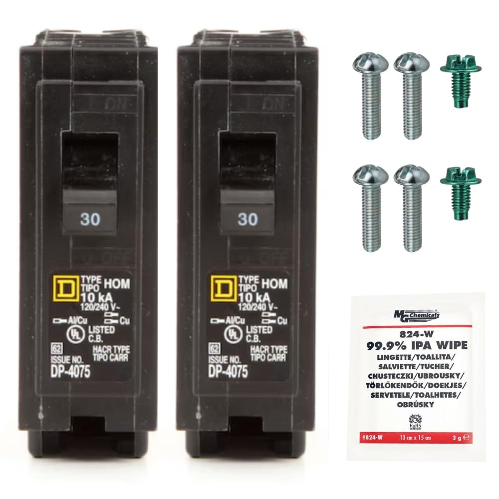 Genuine Square D HOM130 Circuit Breaker Kit Bundle (2 Pack), 30 Amp (30A) Sin…