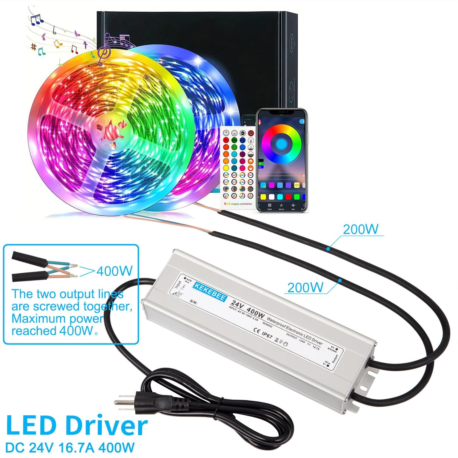 LED Driver 24V400W Waterproof Power Supply AC90-130V to DC24V16.7A Low…