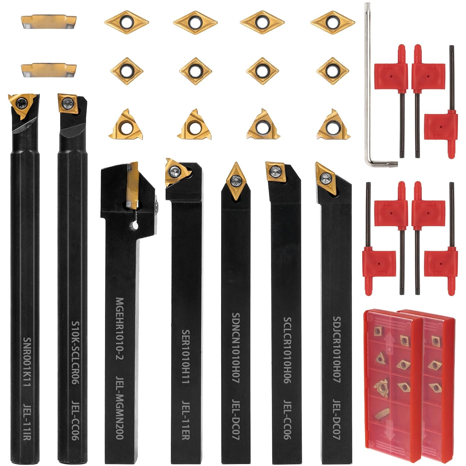 21 PCS Kit,Indexable Lathe Turning Tool,3/8″ 10Mm Shank,7Pcs Metal Lathe Cutting