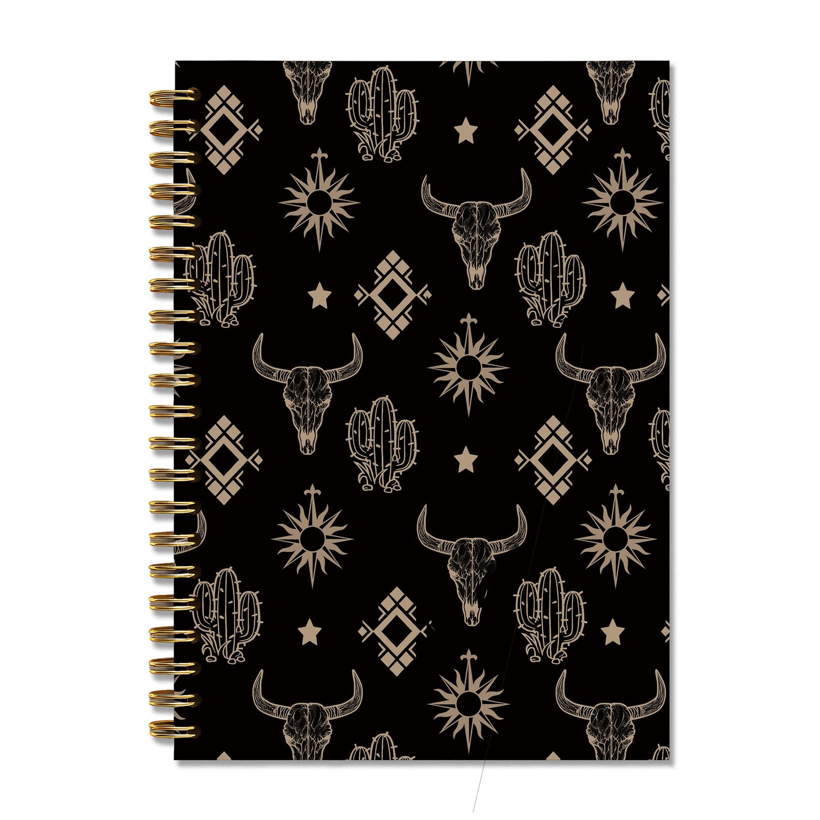 Boho Black Western Aztec Cow Bull Skull Spiral Notebook Journal for Work Scho…