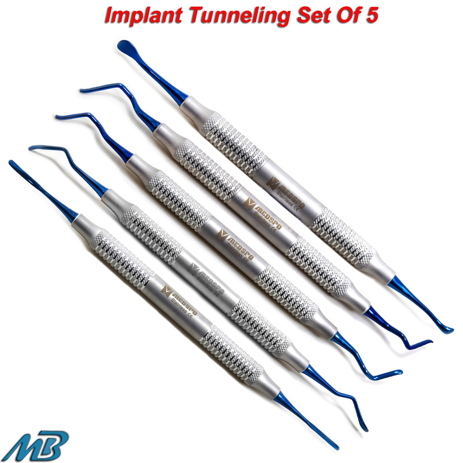 Set Of 5 Implant Sinus Lift Tunneling Elevator Procedure Titanium Dental Tools