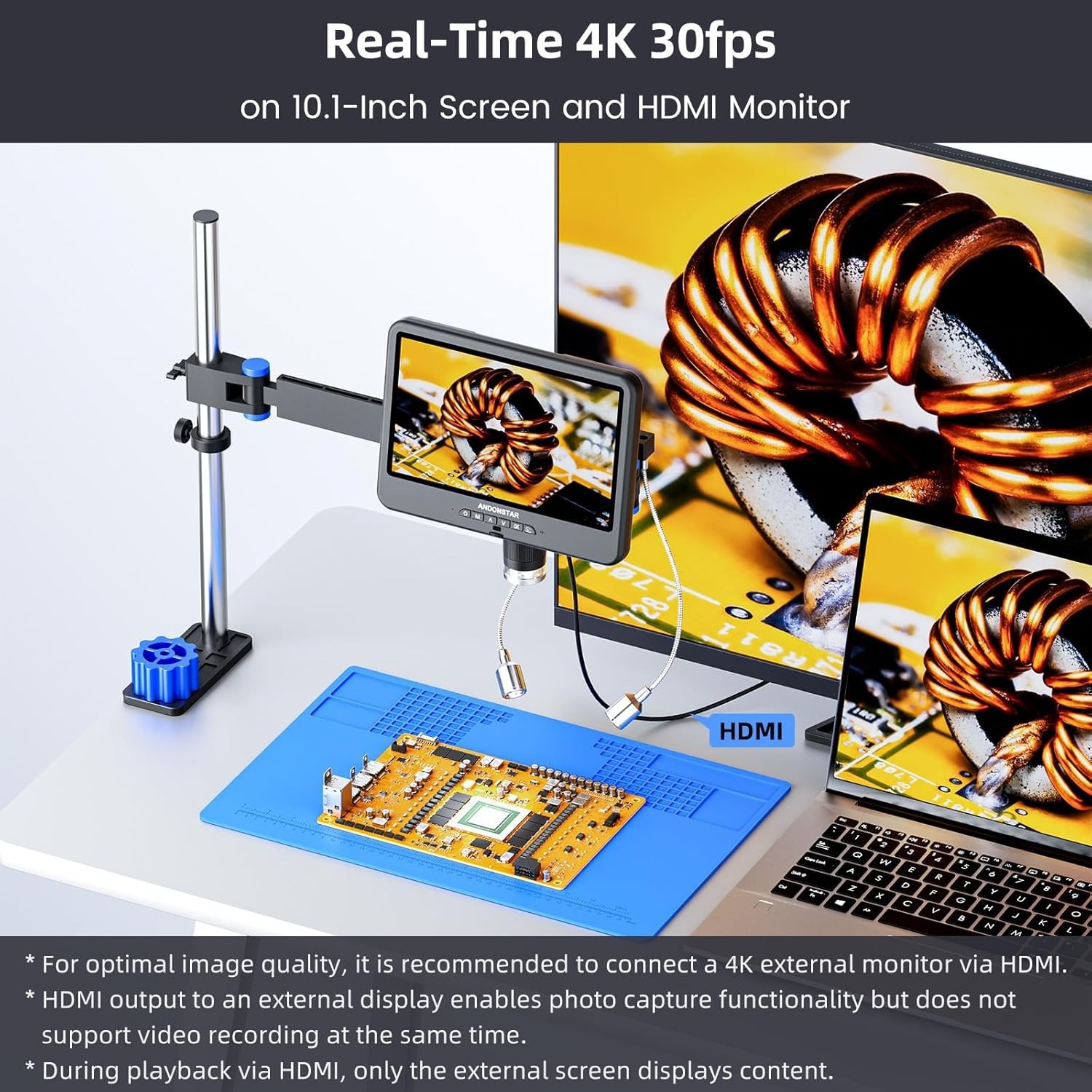 Andonstar AD208S-FA 4K HDMI Digital Microscope with 10.1″ Screen for Adults, Met