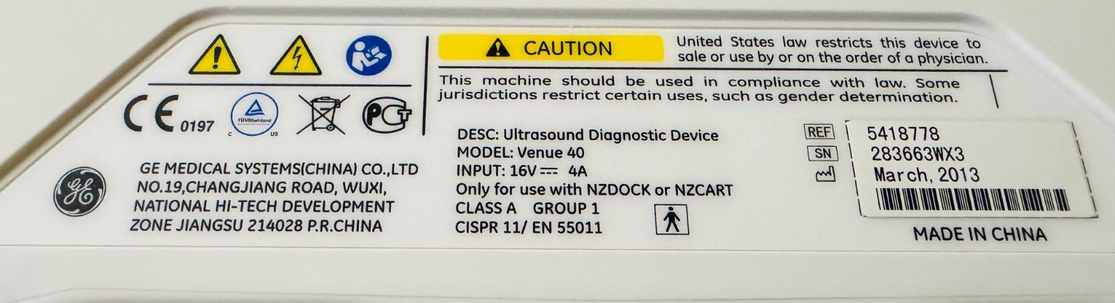 GE Venue 40 Portable Ultrasound Machine 5418778 With 12L-SC Transducer