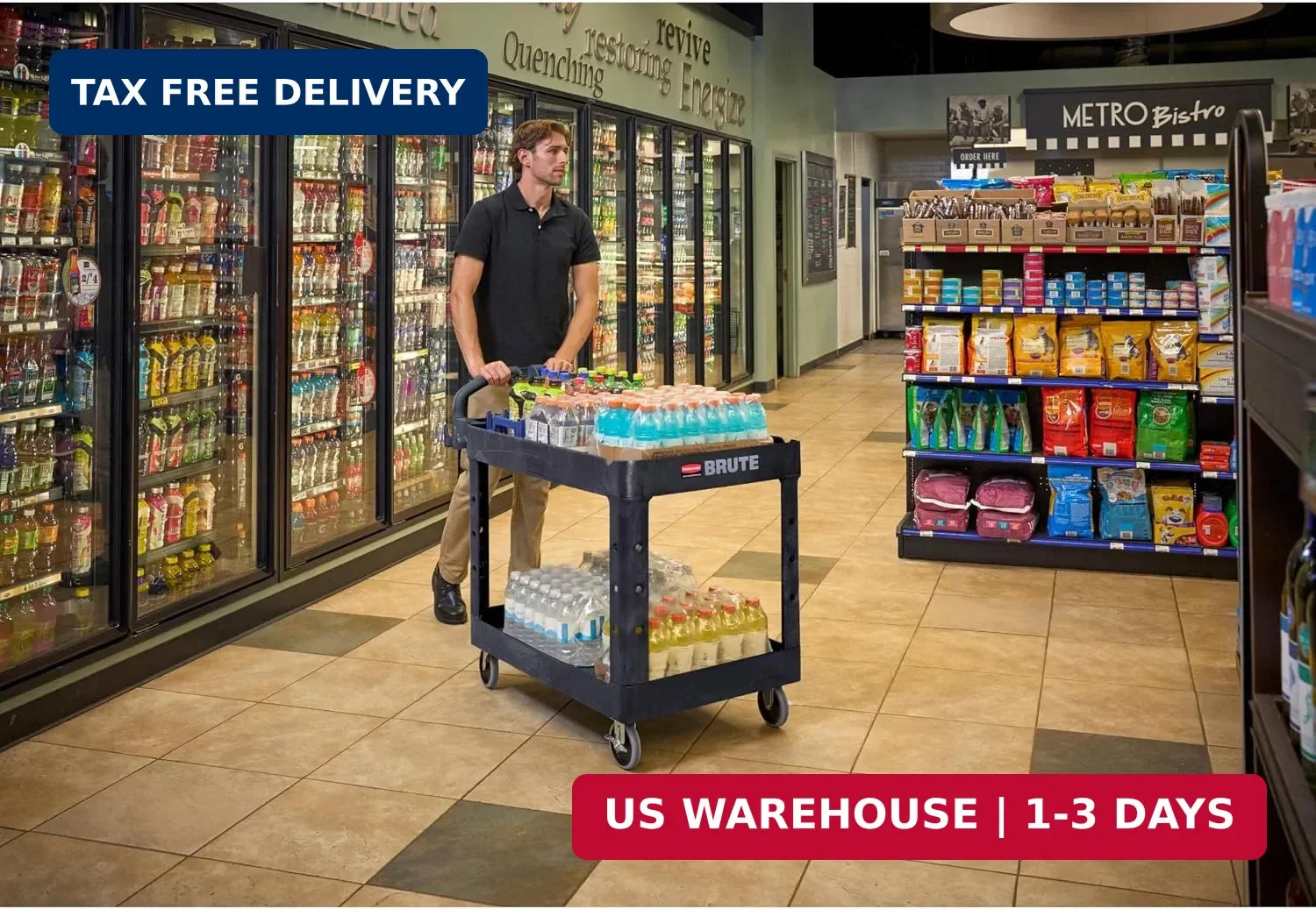 2-Shelf Utility/Service Cart, Medium, Black, Lipp