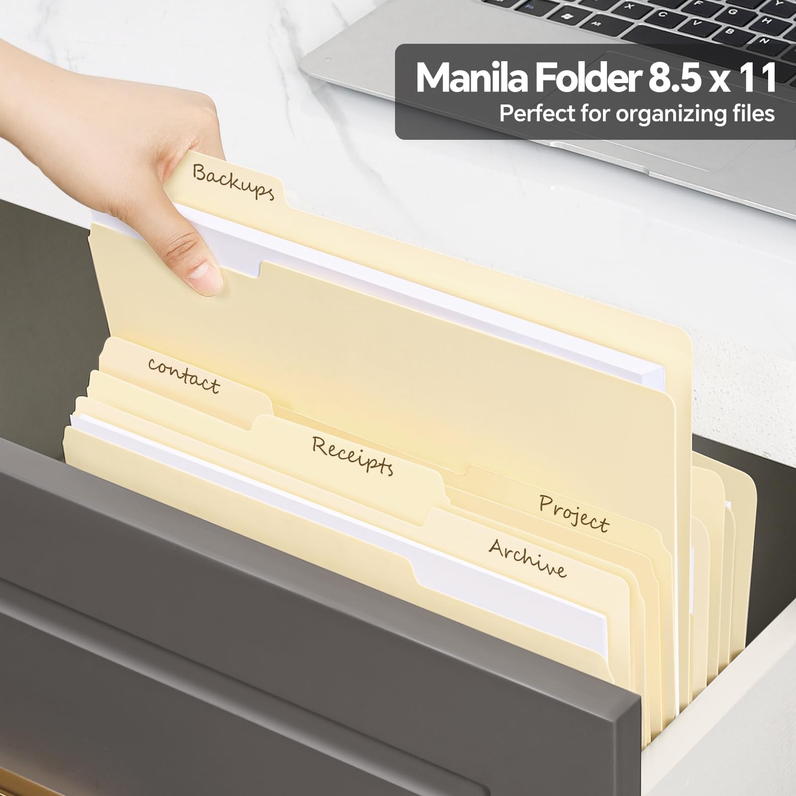 21 Pack Manila File Folders 8.5×11 Inch Letter Size 1/3 Cut Tabs Office