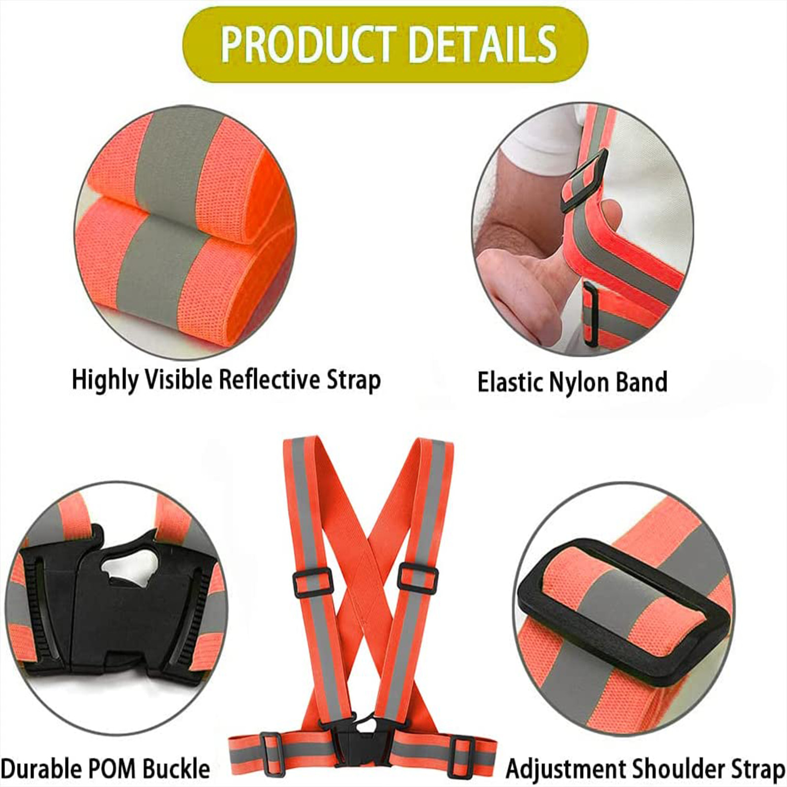 5 Pockets Safety Vest Reflective Belt Straps W/ High Visibility Stripes Security