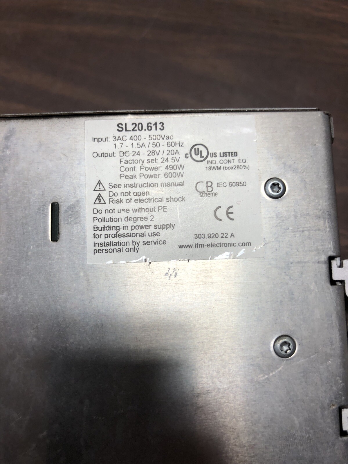 Ifm Electronic SL20.613 Power Supply 400-500v-ac 20a Amp 24-28v-dc 600w