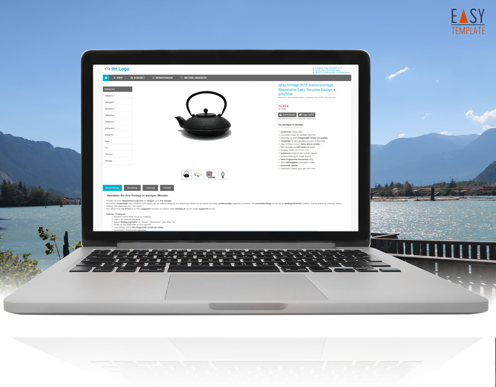 eBay Vorlage NEU Auktionsvorlage Responsive Easy-Template Design grey/blue