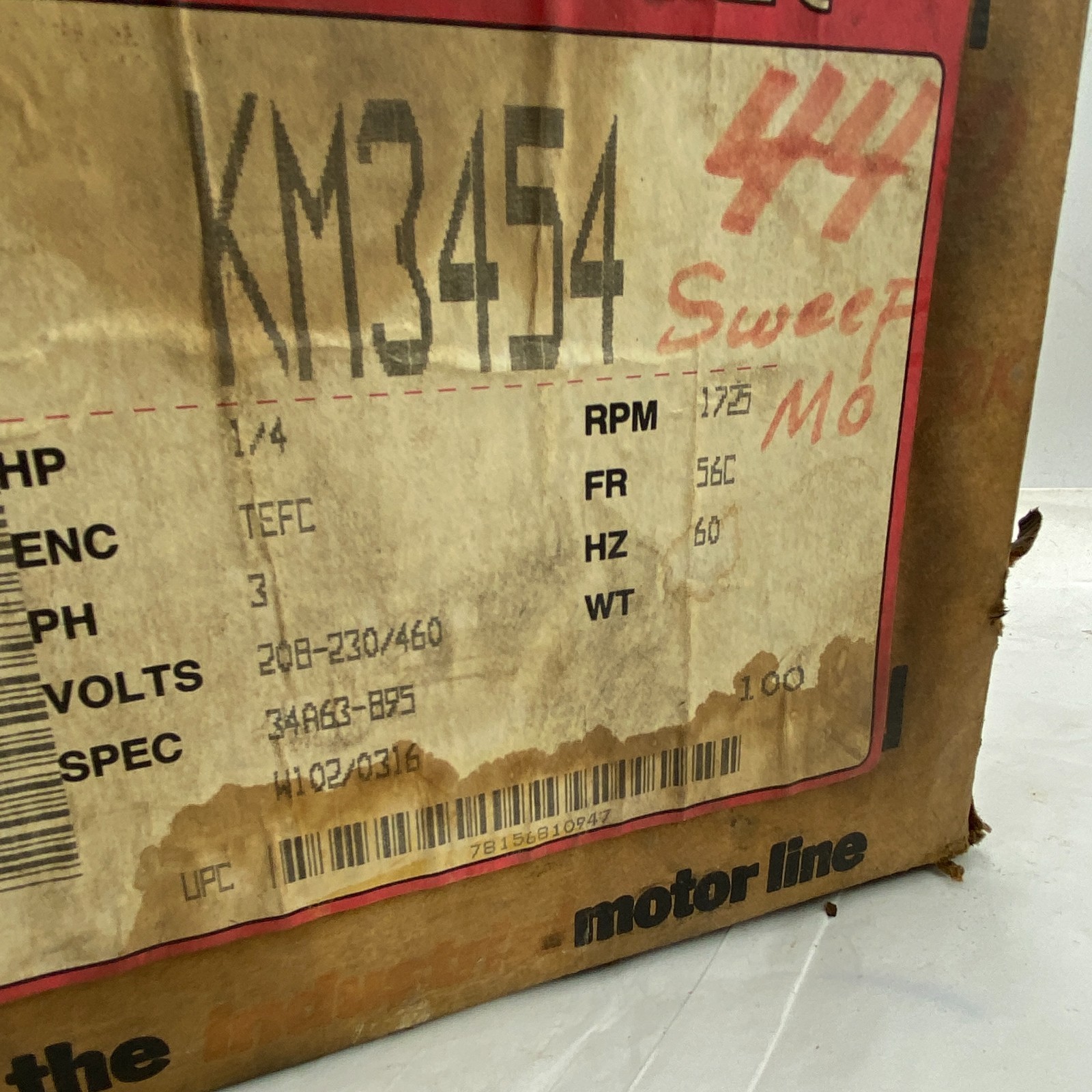 BALDOR KM3454 INDUSTRIAL MOTOR THREE PHASE 1725RPM 60HZ 208-230/460 VOLTS