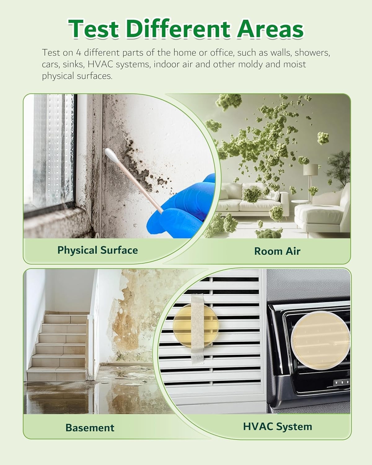 Mold Test Kit for Home, 4 Detection Tests for HVAC, Surfaces & Indoor Air Qualit