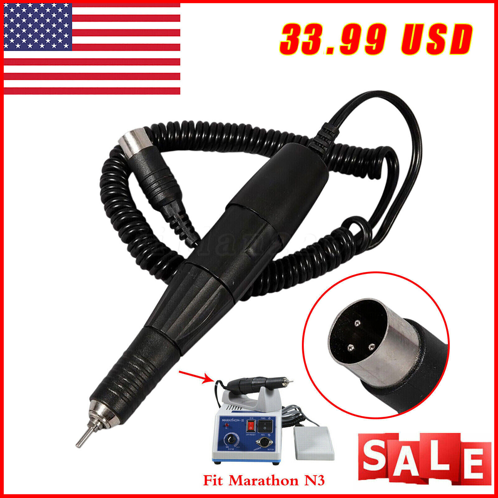 35000rpm Dental Lab Handpiece STRONG Fit SAESHIN Electronic Motor Polishing 1PC