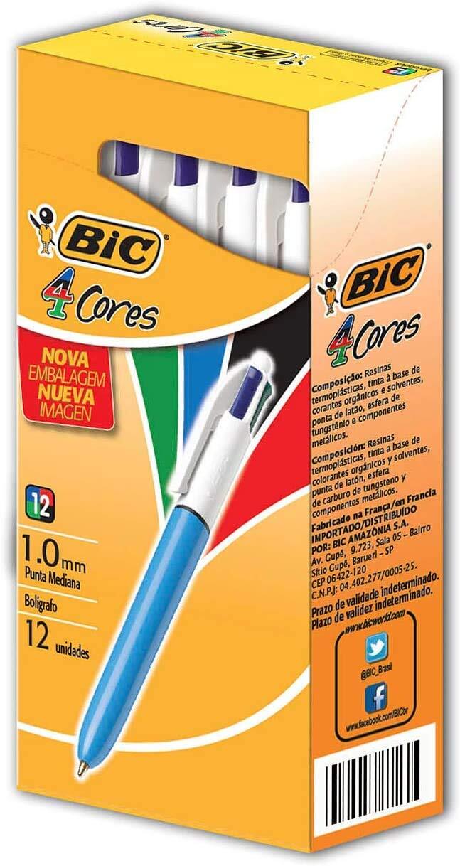 BIC 4 Color Retractable Ballpoint Pen 12 Pack Black Blue Green Red Ink