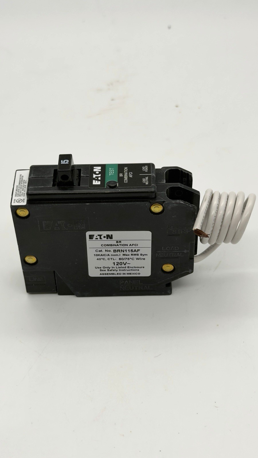 EATON BRN115AF 15A 1-POLE AFCI BREAKER TYPE BR PLUG-IN ARC FAULT UL NEW