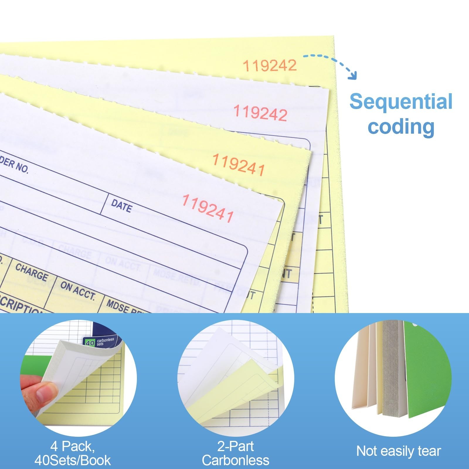 4 Pack Receipt Book, 4.17inx7.2in Receipt Book with Carbon Copies, 2-Part …