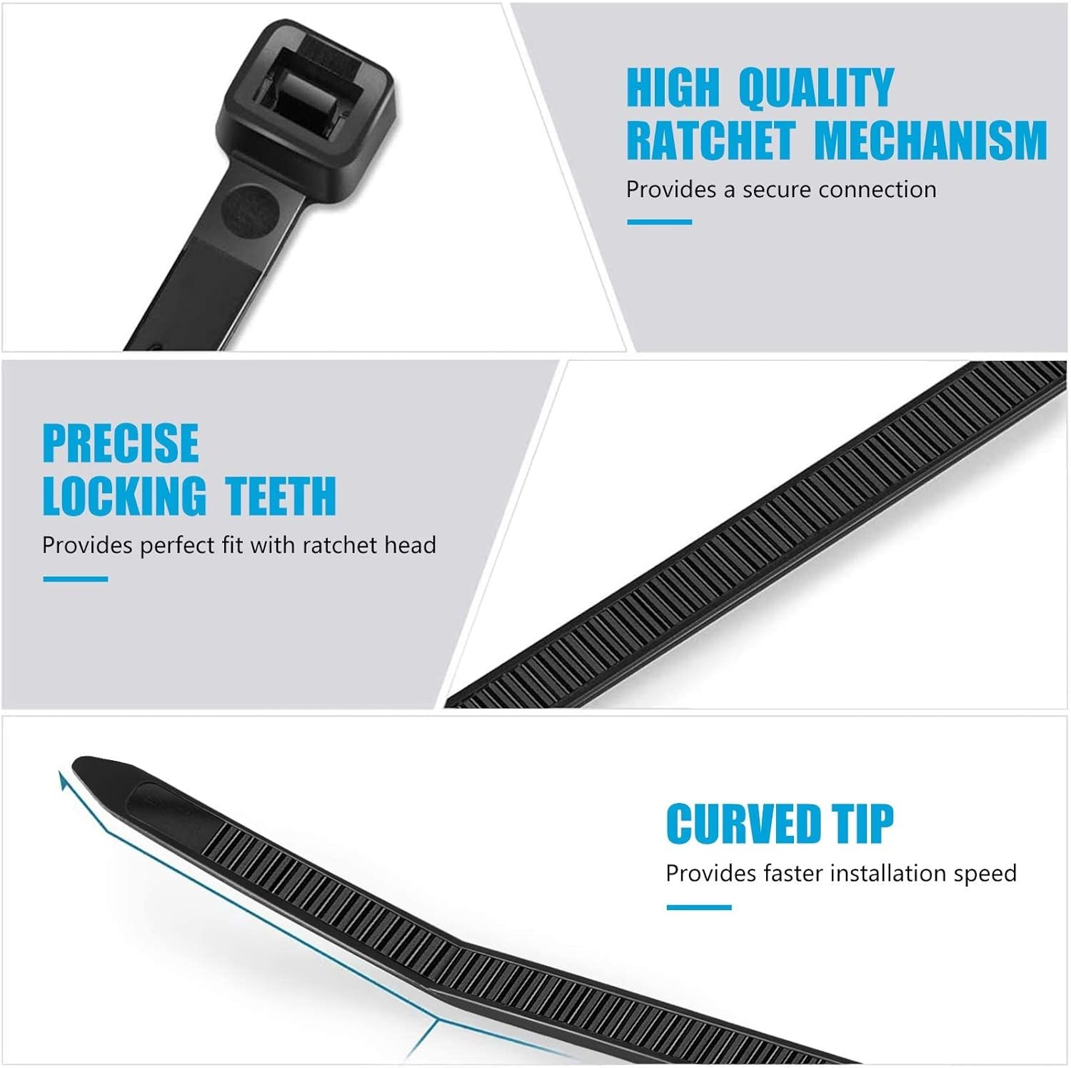 Skalon 1000 Pack 8 Inch Black Zip Ties 40lbs for Indoor Outdoor