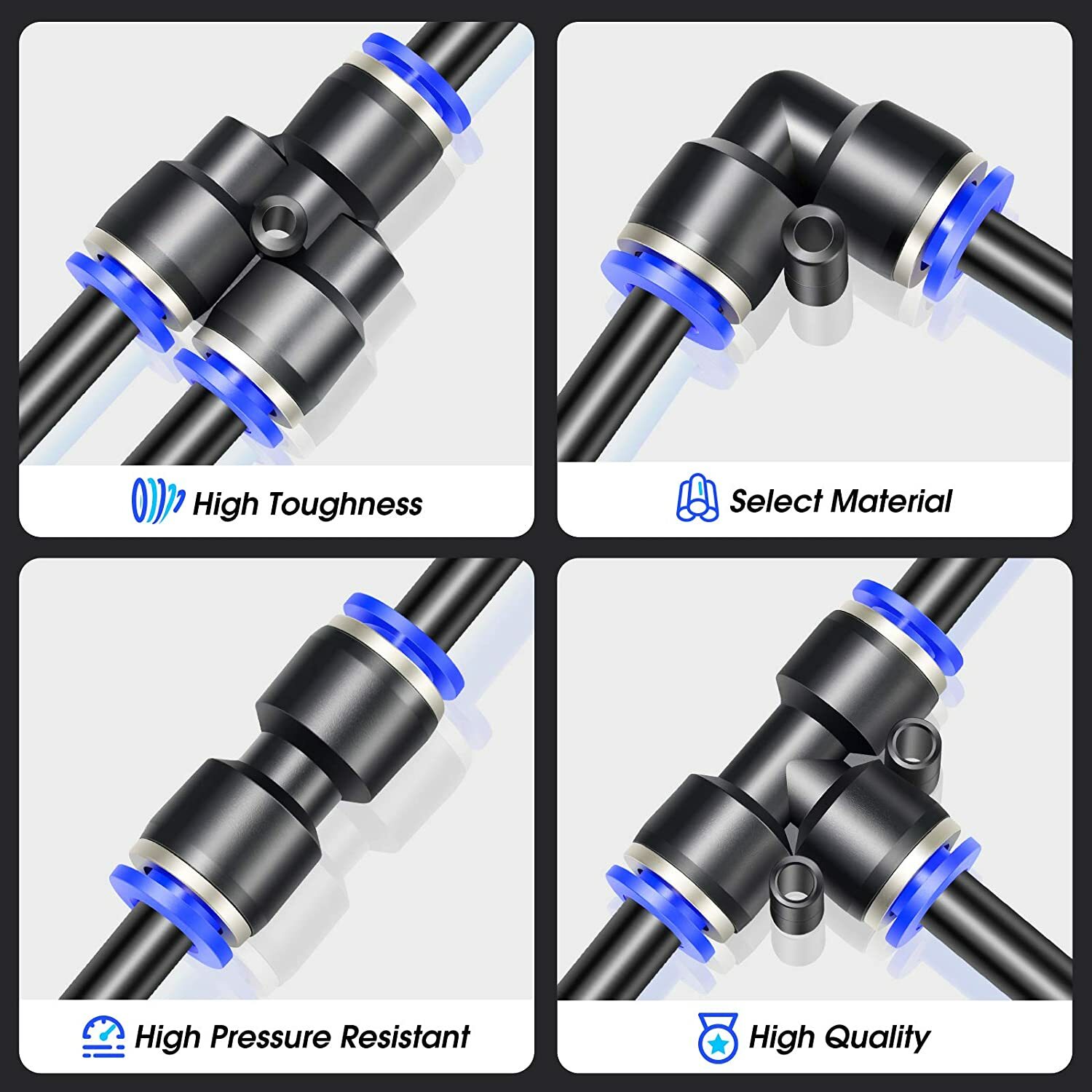 Pneumatic Black 12mm x 8mm Polyurethane PU Air Hose Pipe Tube Kit 16.4ft 5Meter