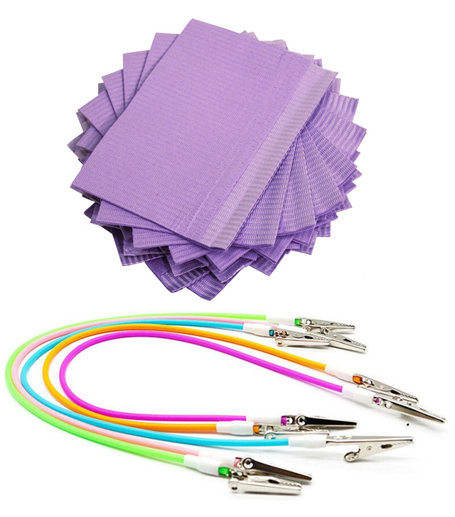 Dental Bib 50 Lavender + 5 Bib Clips Disposable Waterproof Patient Protection