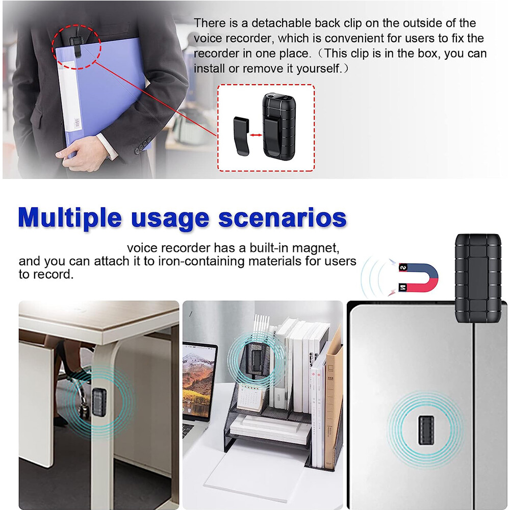 500 Hrs Mini Spy Voice Activated Recorder Digital Audio Magnetic 64GB MP3 Player