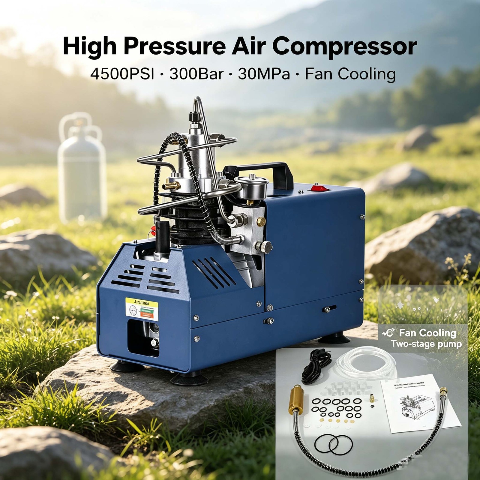 PCP Air Compressor 30Mpa/4500Psi Auto-Stop High Pressure Airgun Pump Diving Tank
