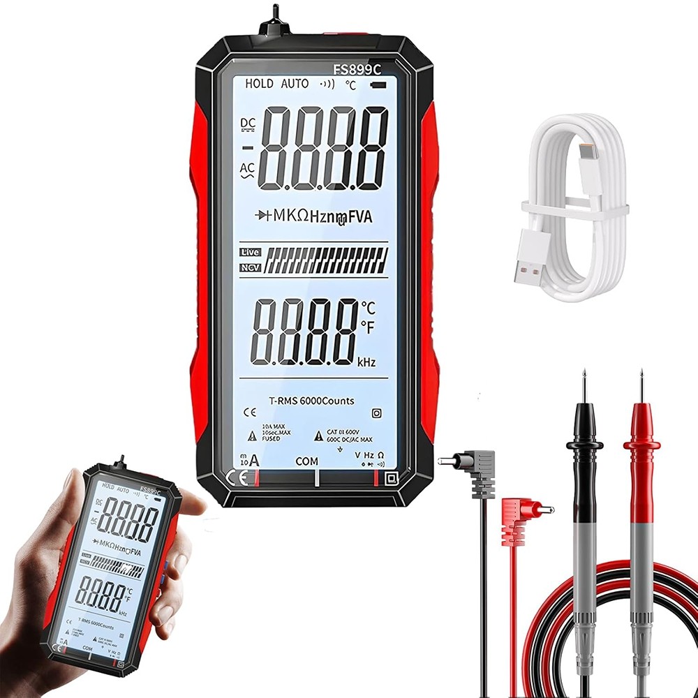 USB Rechargeable Digital Multimeter 6000 Counts Large Color Screen & Backlight