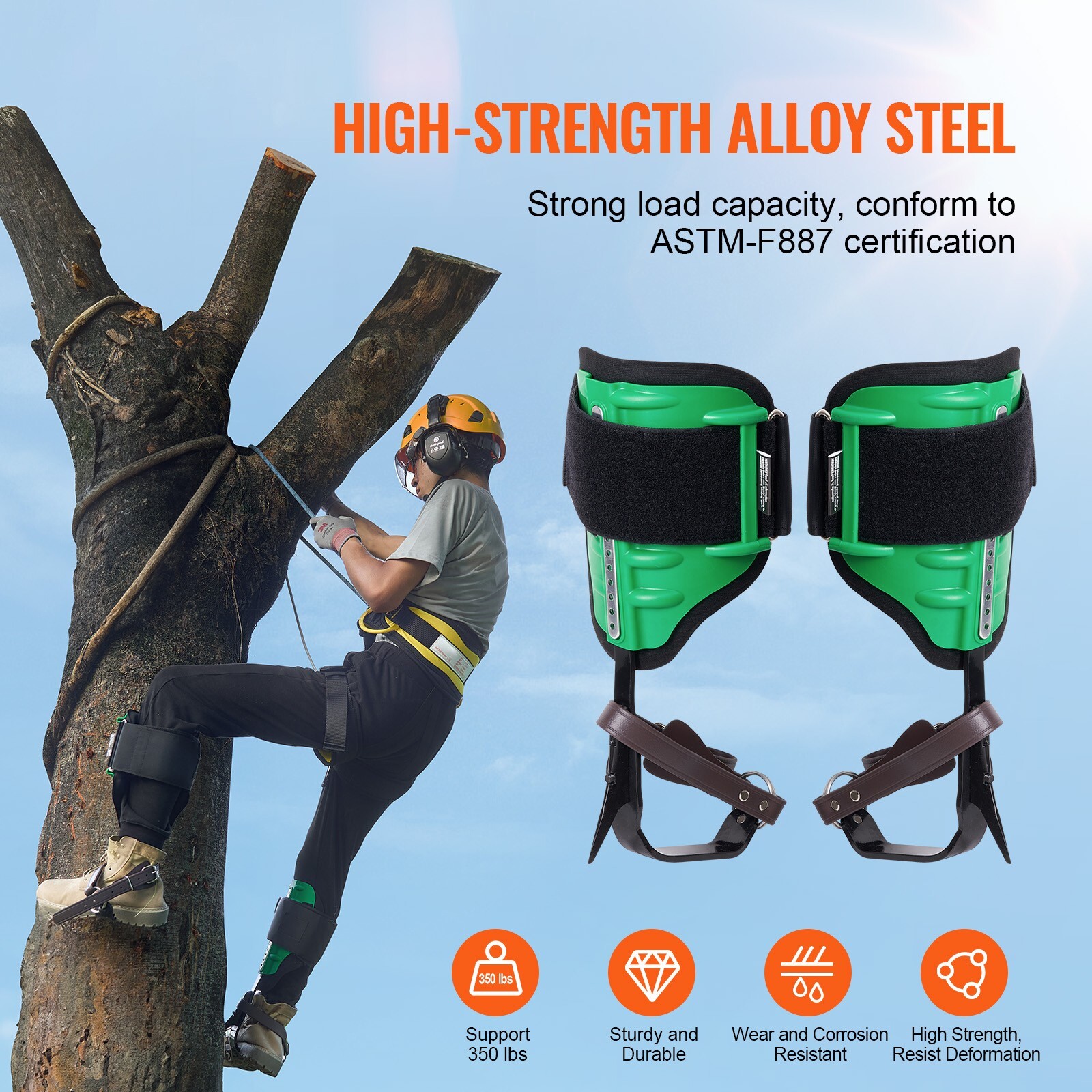 VEVOR Tree Climbing Spikes Climbing Spurs Alloy Steel Arborist Equipment Green