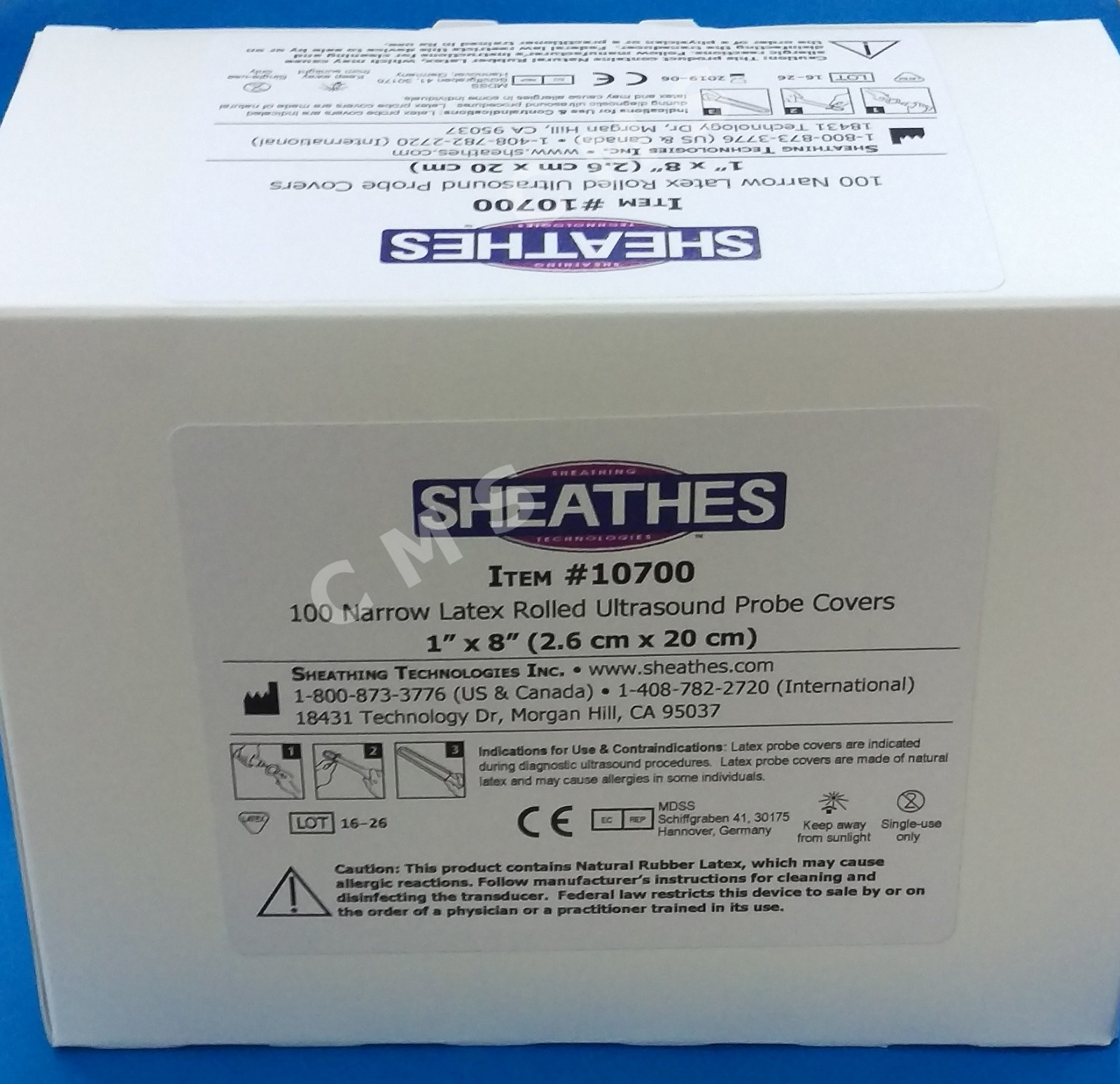 SHEATHES Latex Ultrasound Probe Covers Narrow 1″Dx8″L 10700 Non-Sterile 100/BX
