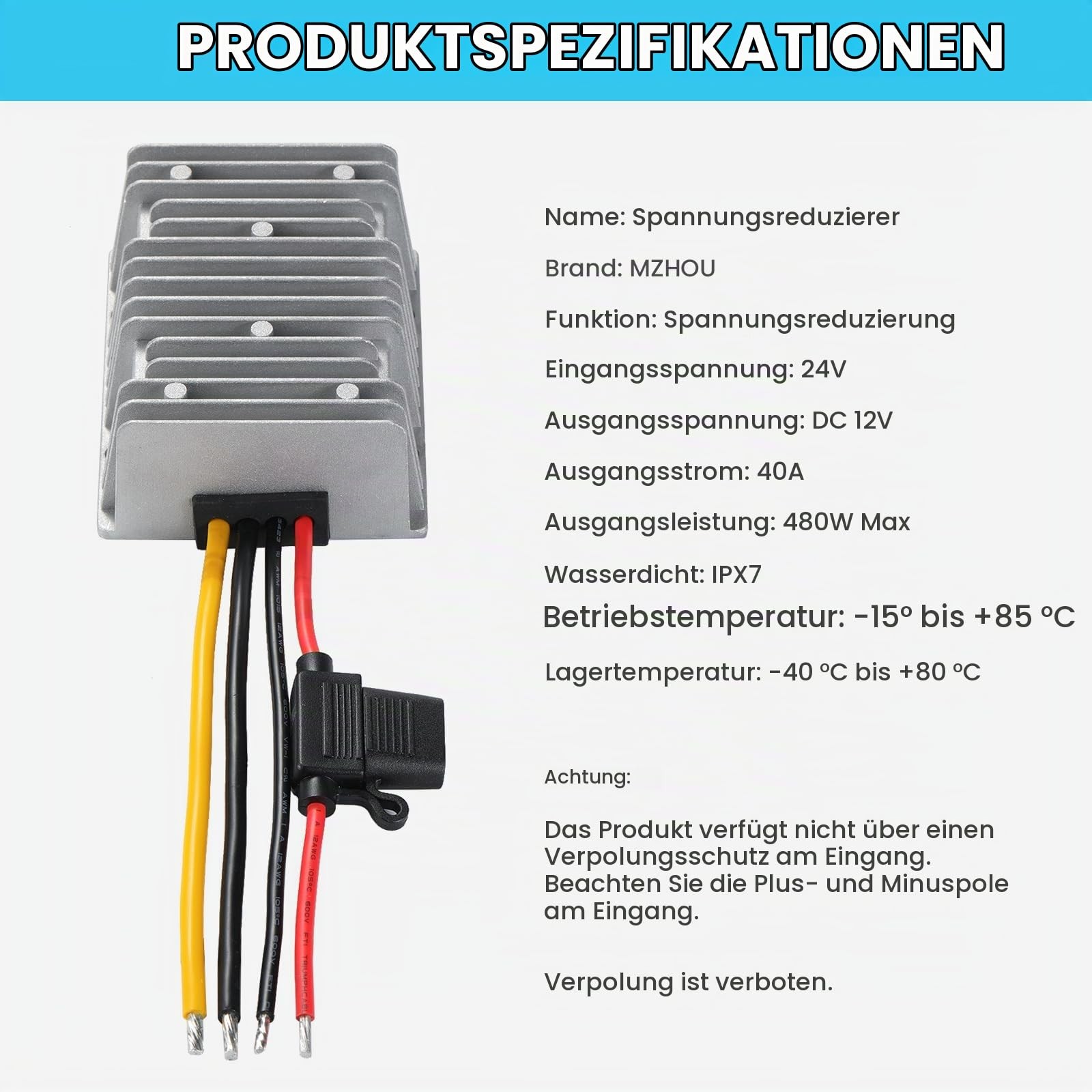 DCDC Converter 24V to 12V 40A 480W Stepdown Voltage Converter