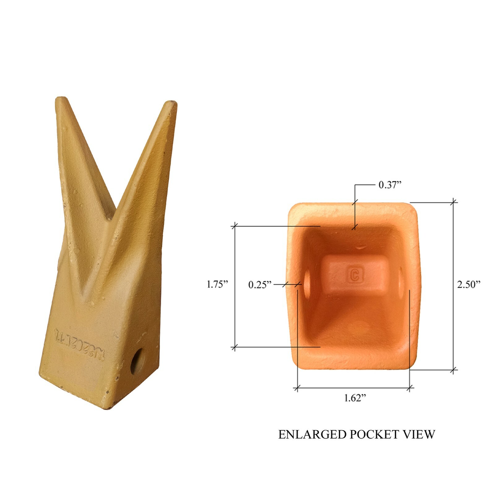 1 Backhoe Bucket CAT J200 Style Twin Tiger Rock Tooth, 1U3202WTL, 135-8208