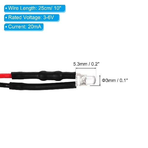 3mm LED Diode Light 24 Pcs 3-6V DC Pre Wired Mini LED Bul Size: 3mm Color: Red