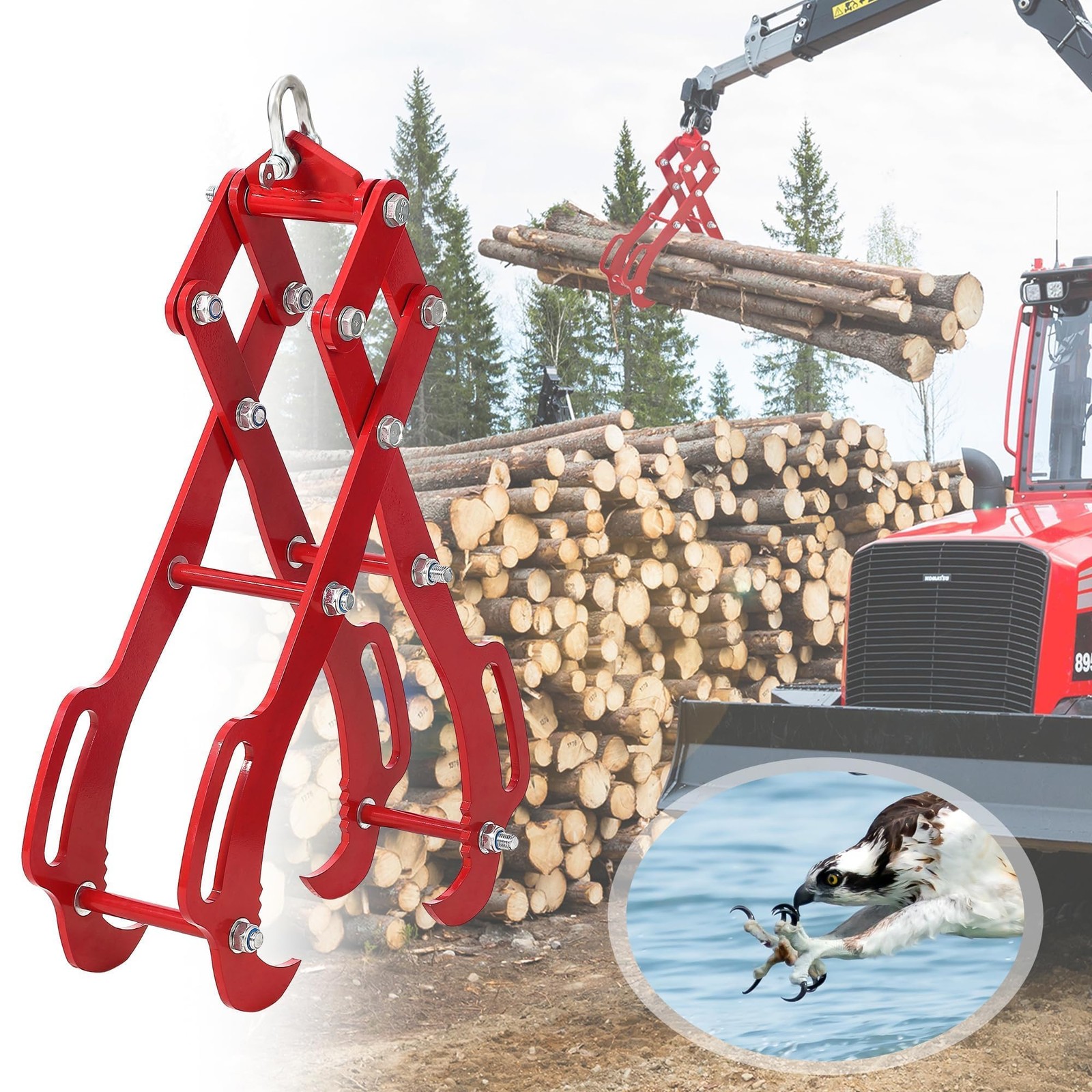 Log Lifting Tongs ,18″/28″/36″ 4-Claw Heavy-Duty Steel Log Grabber Logging Tongs