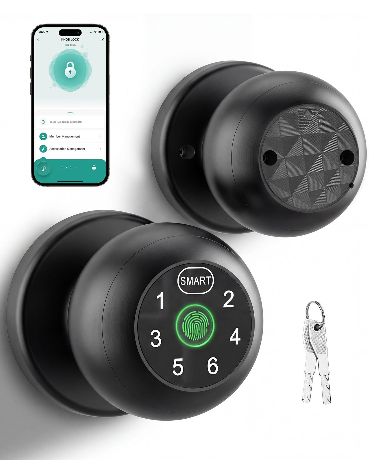 Fingerprint Door Lock with Keypad, Keyless Entry Door Knob | Matte Black, Doo…
