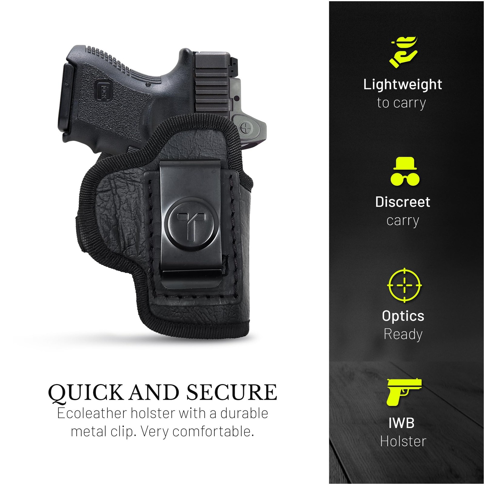 IWB Leather Holster for Glock 26/27, M&P Shield, XDS, Taurus 709, Walther P22
