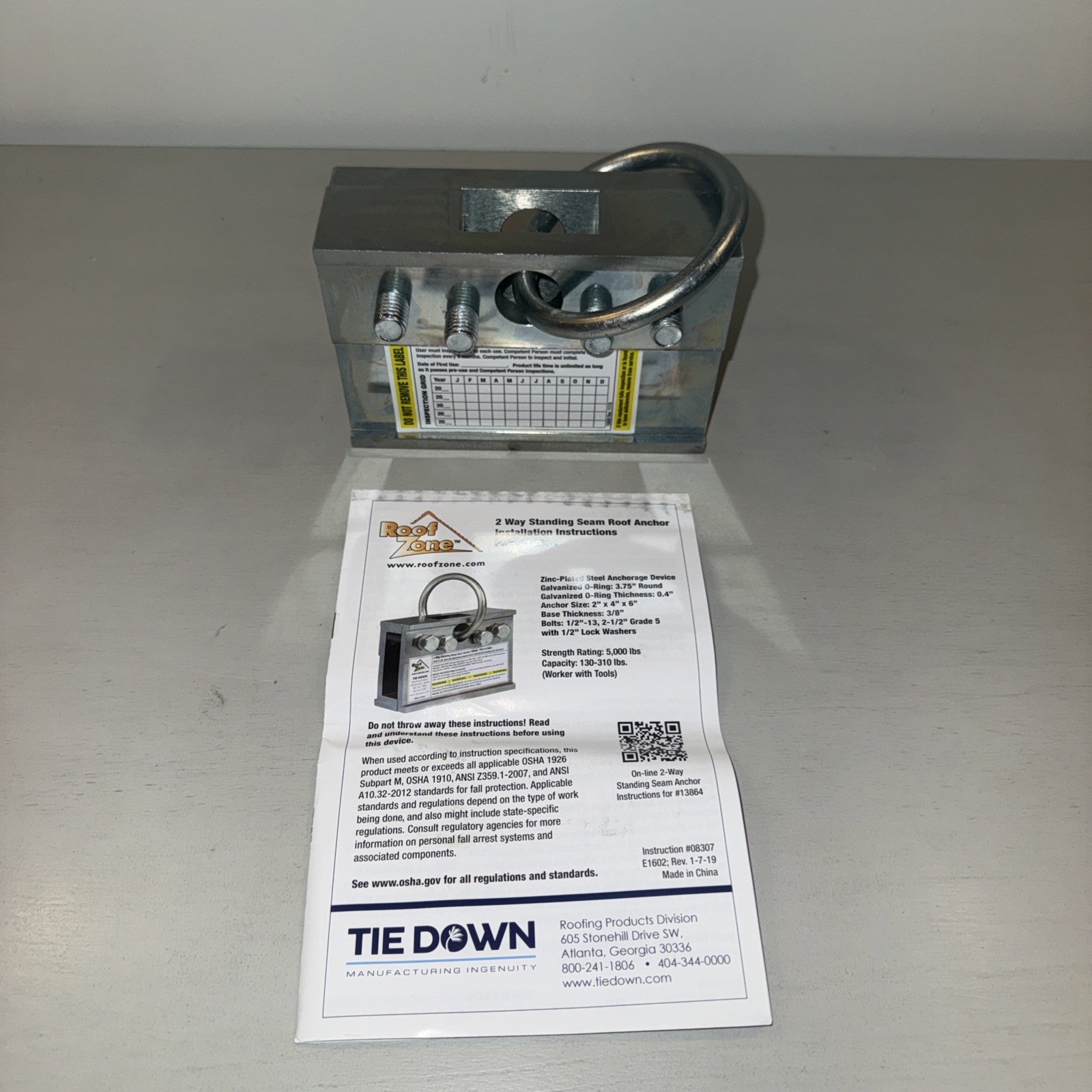 Roof Zone 2-Way Standing Seam Anchor Clamp Tie Down PART No. 13864