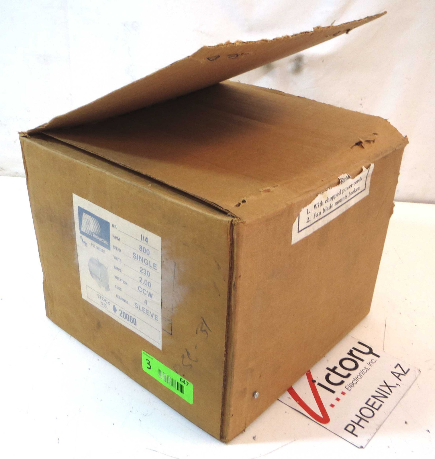 New Open Box Packard Inc. PSC Motor 20060 (1/4 HP, 800 RPM, 230 Volts, 2 Amps)