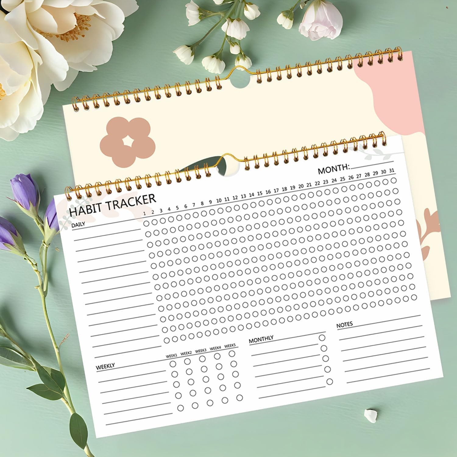 Habit Tracker Calendar – 12 Months Undated Daily Goal and beige