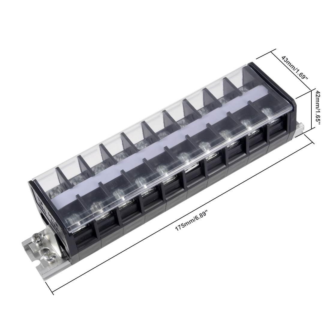 660V 30A 10 Position DIN Barrier Terminal Strip Block Rail Base Covered Screw