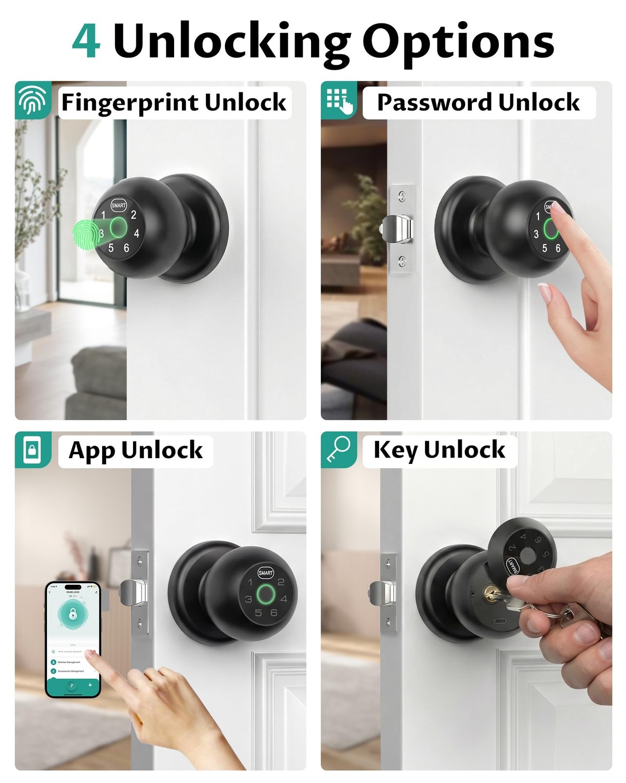 Fingerprint Door Lock with Keypad, Keyless Entry Door Knob | Matte Black, Doo…