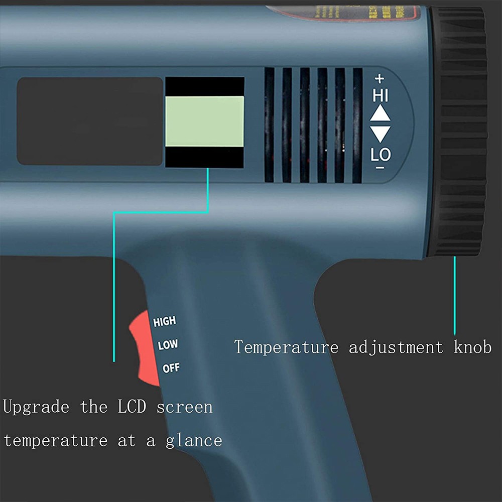 2500W Heat Gun Electric Hot Air Gun Dual Temperature LCD Display 4 Nozzles 110V