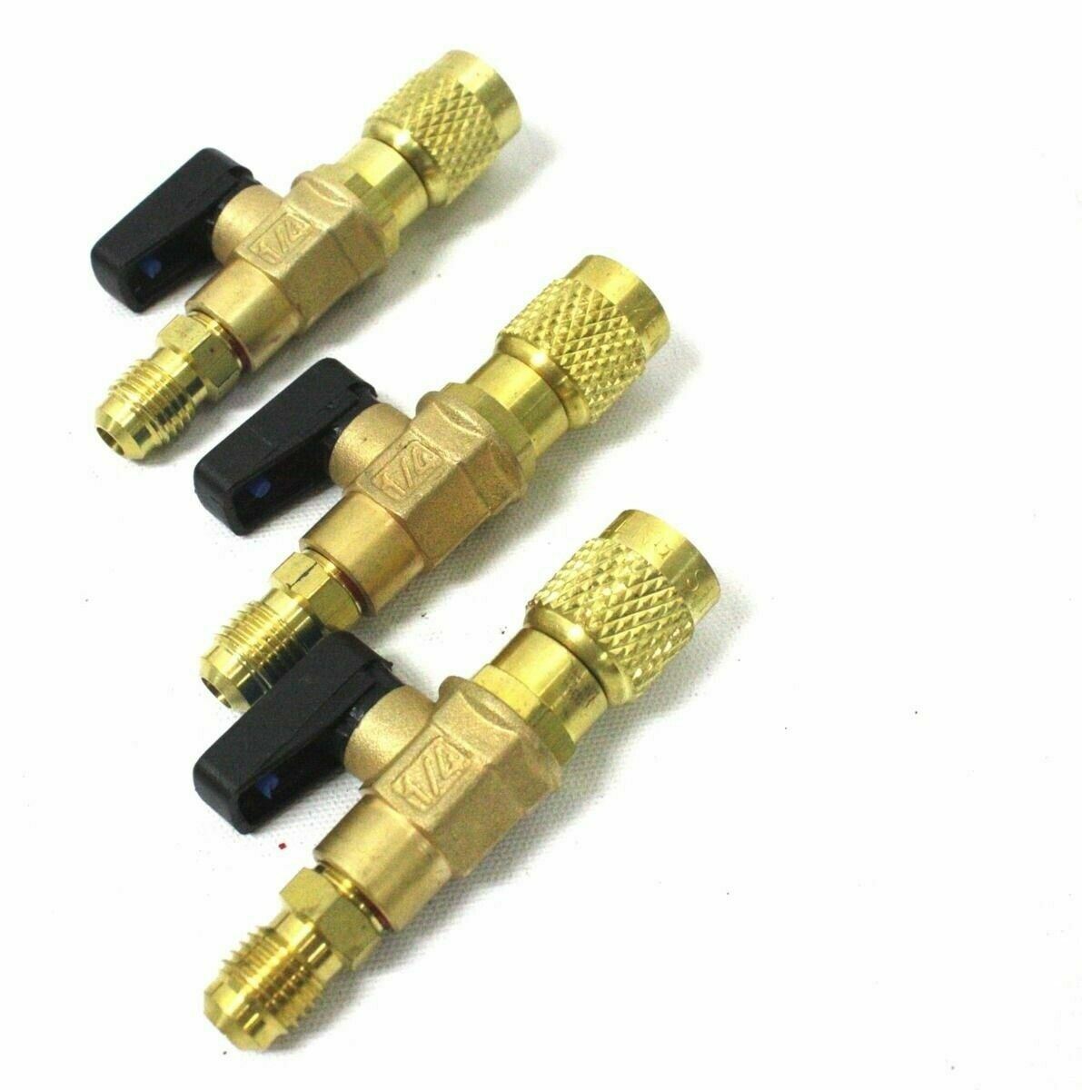 3pc HVAC A/C Straight SHUT-OFF Ball Valve Adapter For R134a R22 R12 R410a 1/4″