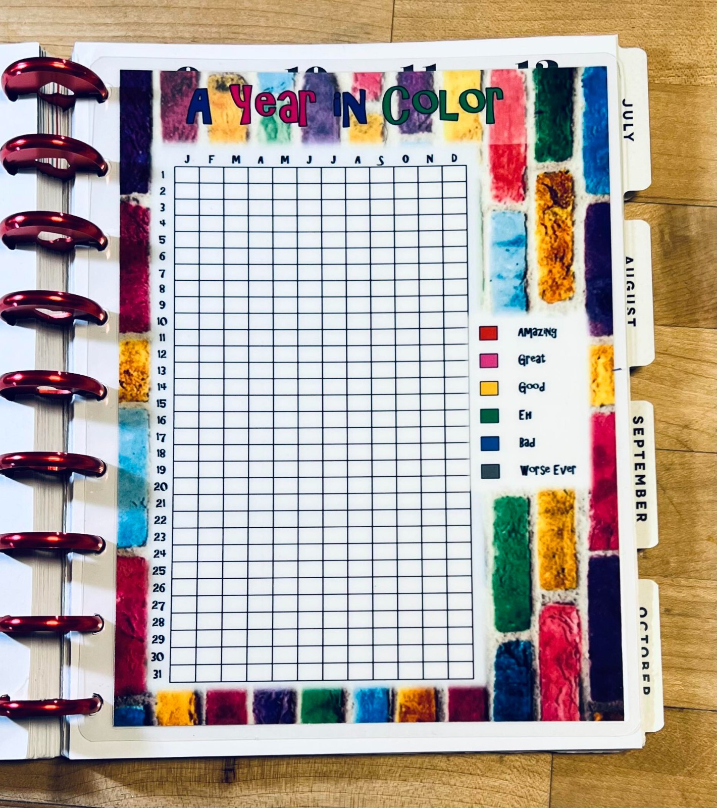 Year in Color Mood Tracker 2 Sided Dashboard 4 use w/ Classic HAPPY Planner~