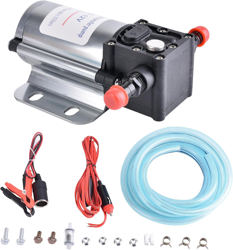 12V Electric Fuel Transfer Pump Kit For Gas Diesel w/ Hose Clips Cables 120GPH