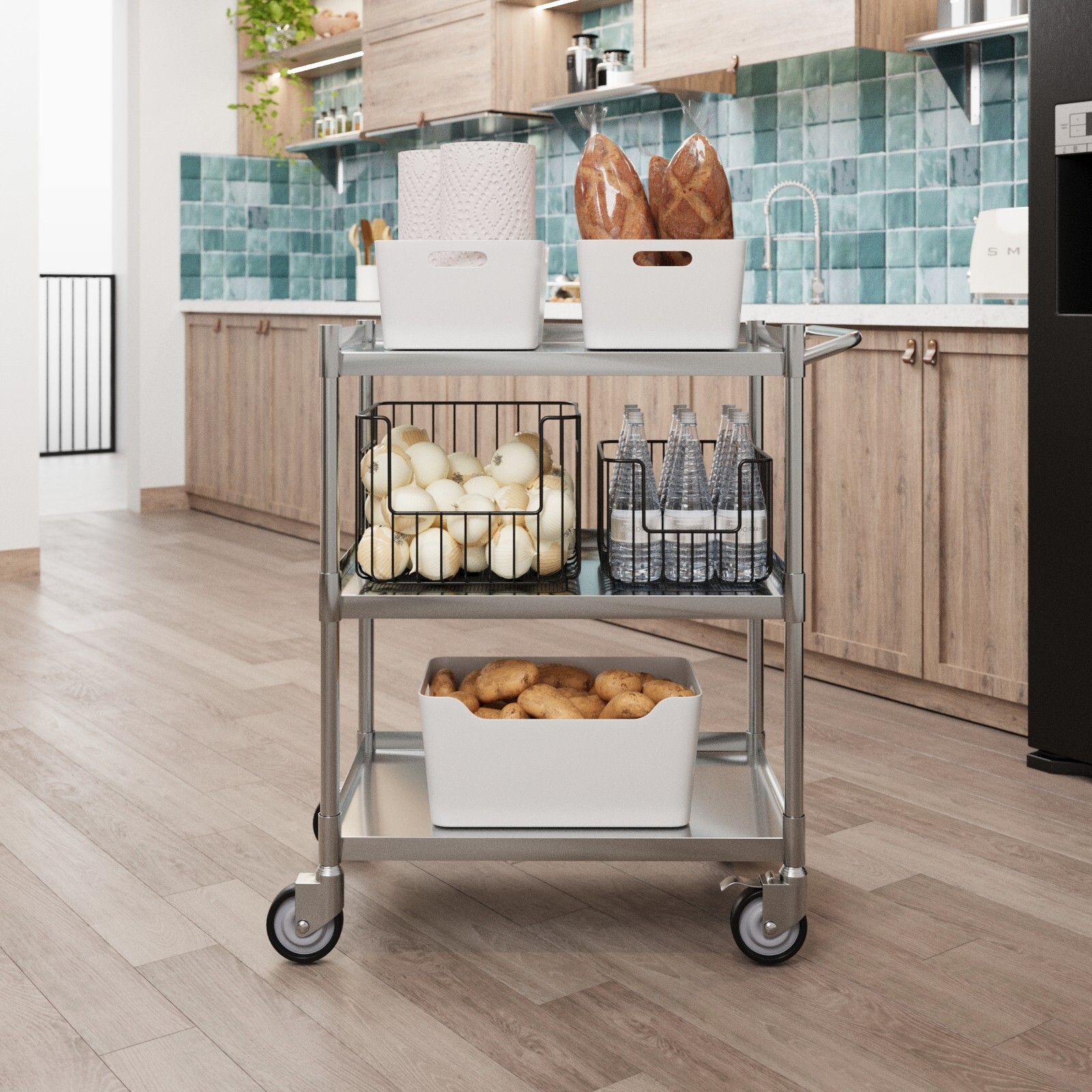 3 Shelf Stainless Steel Tubular Cart. 15 in. x 24 in. x 33 in.