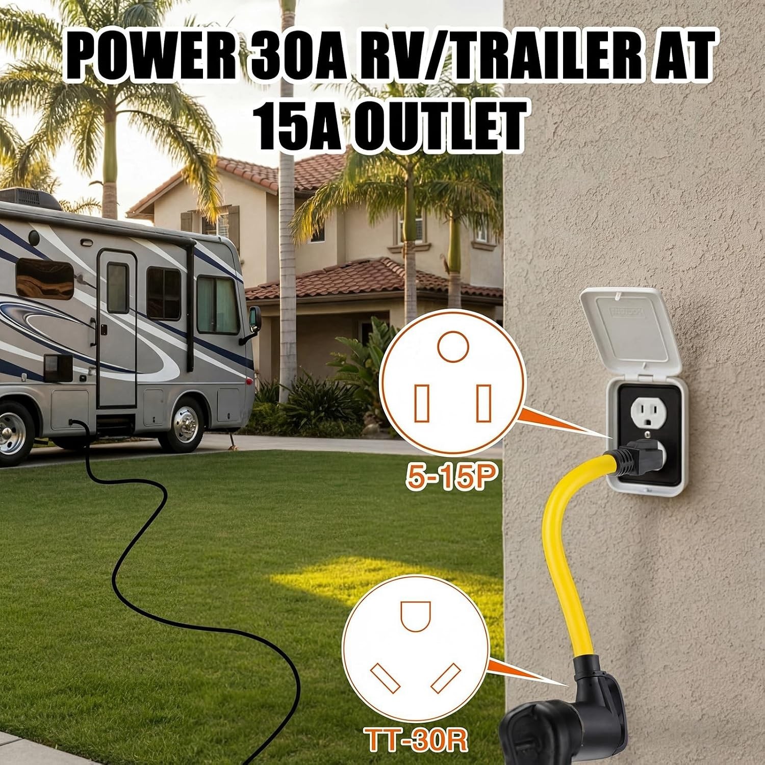 3 Pcs RV Generator Adapter Cord Kit, 14-50P/5-15P/L14-30P to TT-30R, 50A to 30A,