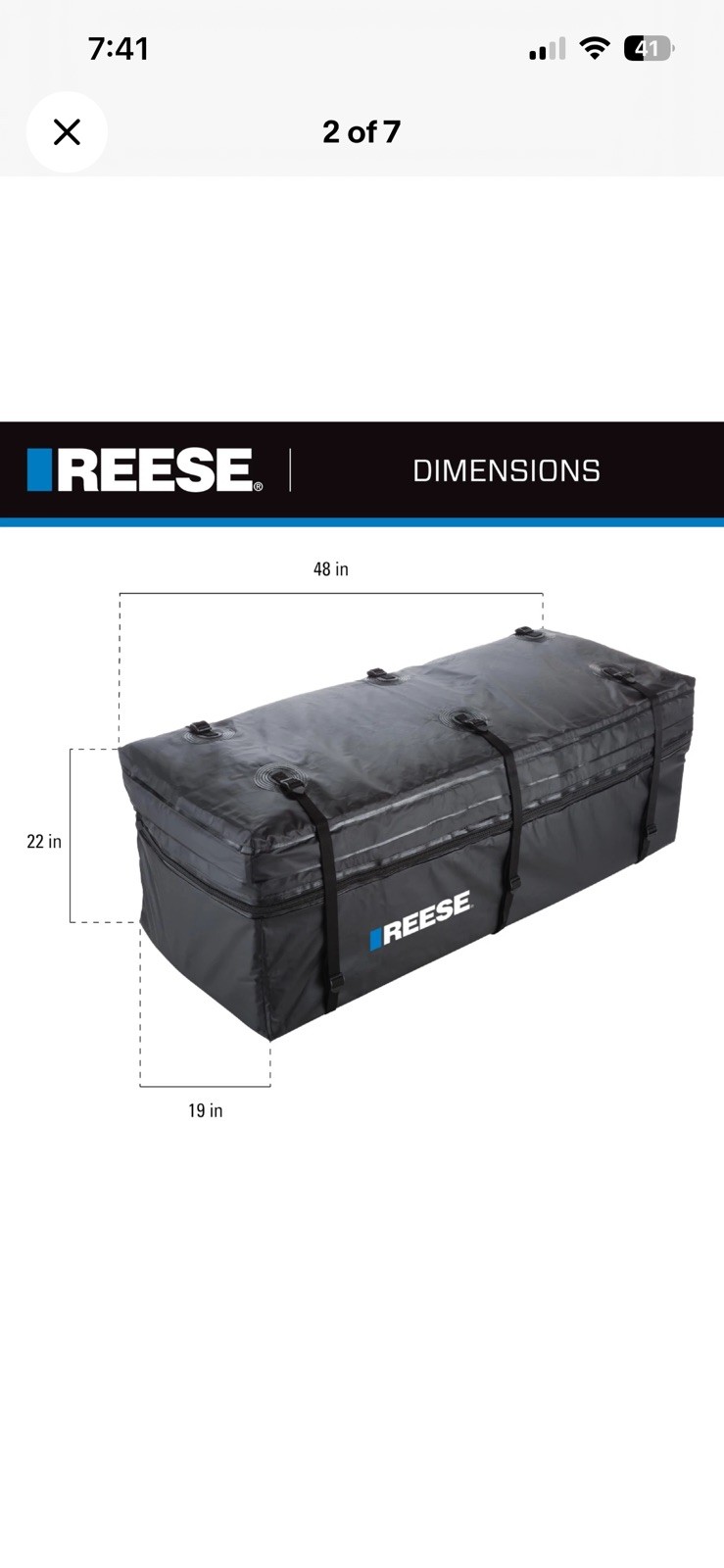 Reese 1044000 Olympia Hitch Mount Expandable Cargo Carrier Bag 48 Inch X 19