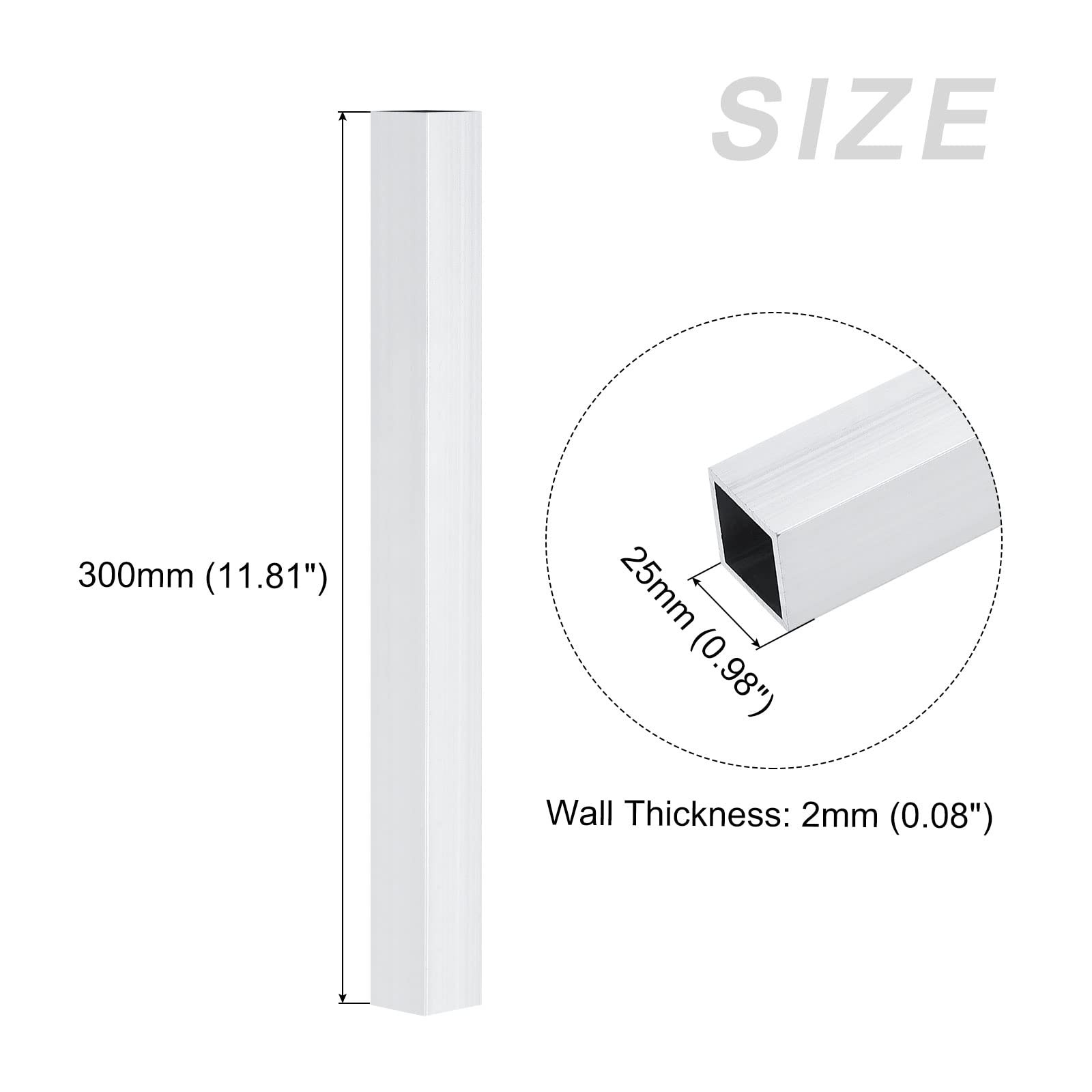 METALLIXITY Square Aluminum Tube (25mm x 25mm x 2mm x 300mm) 2Pcs, 6063 Alumi…