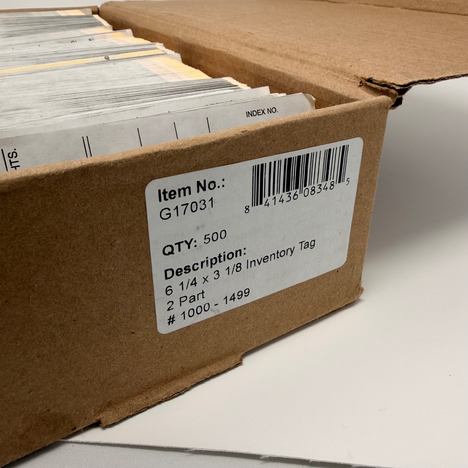Inventory Tags – 6¼» x 3⅛» – 2‑Part, #1000–1499 (Partial Box)