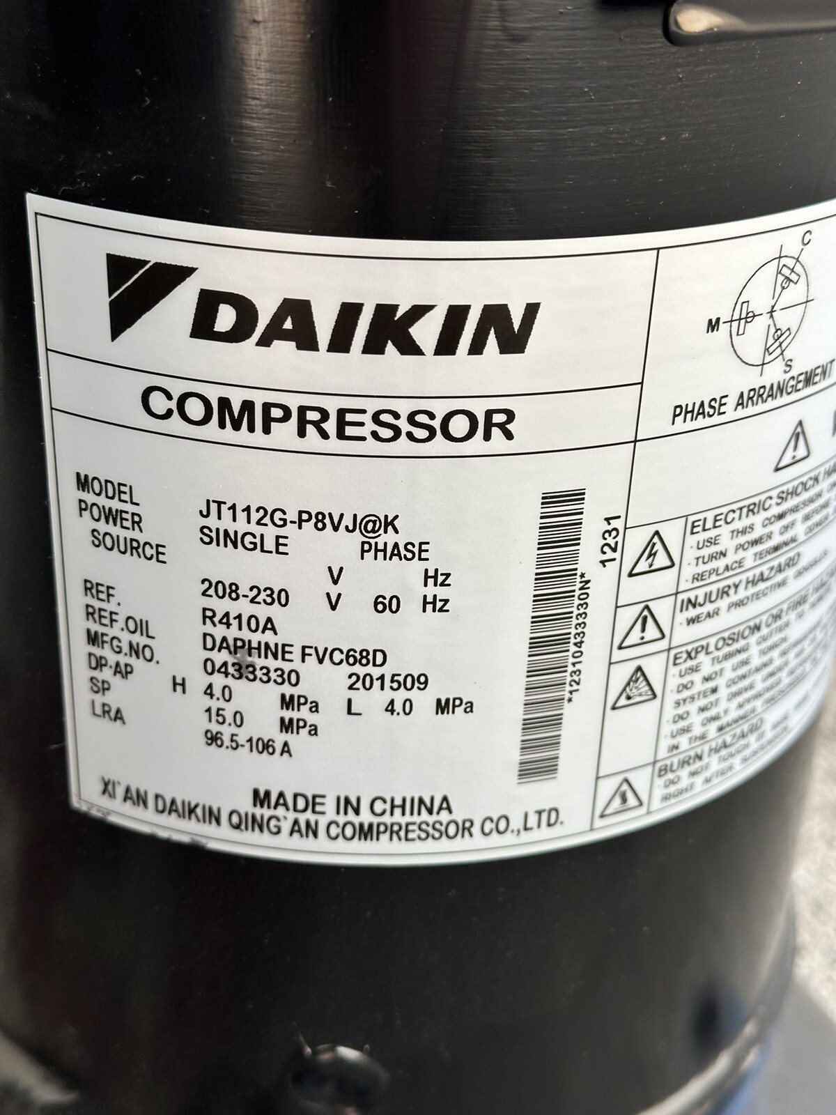 HVAC 60000btu Daikin Scroll Compressor for Home Air Conditioner Mini Split 5ton